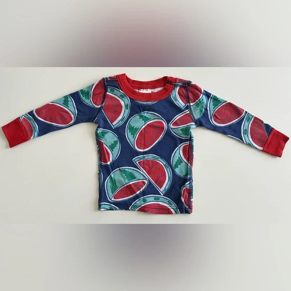 Hanna Andersson long john pajamas pjs. Size 80 cm 18-24 month mos. Watermelon - Picture 2 of 7